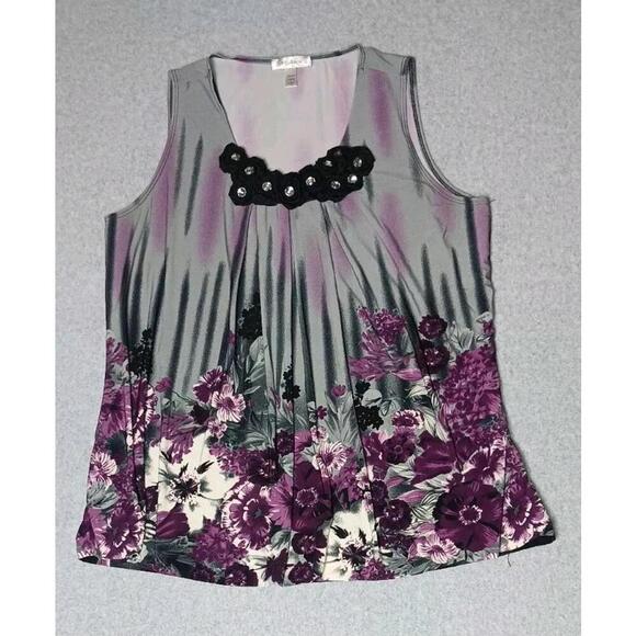 dressbarn Tops - Dressbarn Sleeveless Blouse Womens Size 14/16 Floral Purple Gem Flowers Stretch